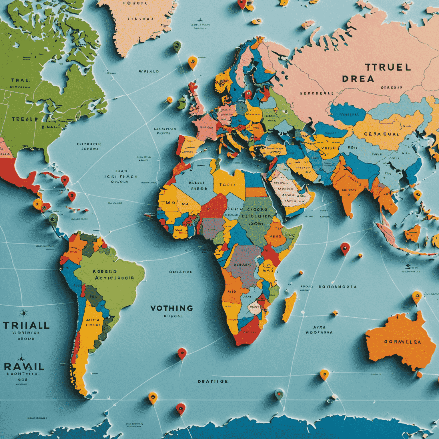 A world map highlighting trending travel destinations with colorful pins and travel route lines