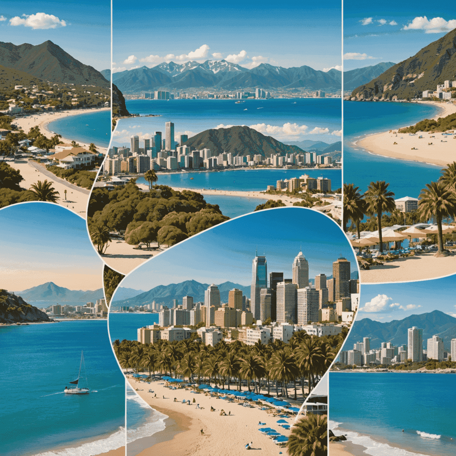 Collage of beach, mountains, and city skyline, illustrating diverse vacation packages